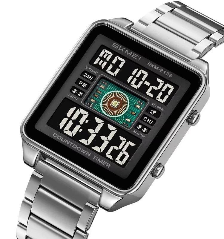 SKMEI 2136 Multi-Display Digital Chronograph Sports Watch - Silver/Black image 0