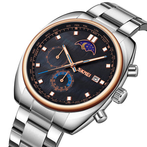 SKMEI - 9325 - Quartz Luxury Moon Phase Chrono Watch - RoseGold/Black image 0