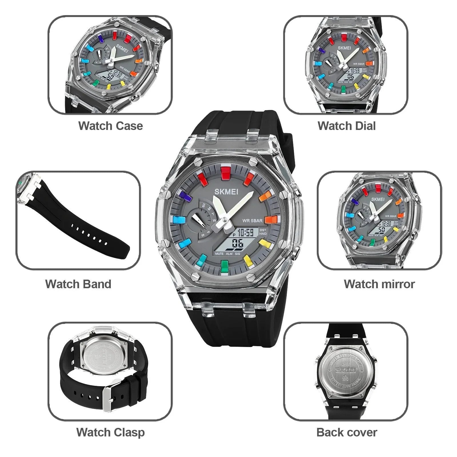 Skmei - 2100 - World Time 50m Waterproof - Black/Grey image 6