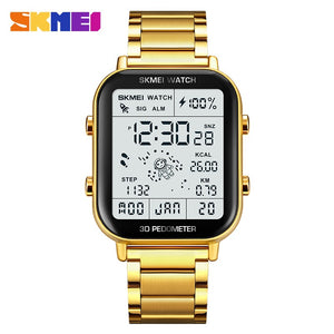 Skmei - 1888 - Digital Dial Step Count Pedometer Stainless Steel Watch - Gold image 2