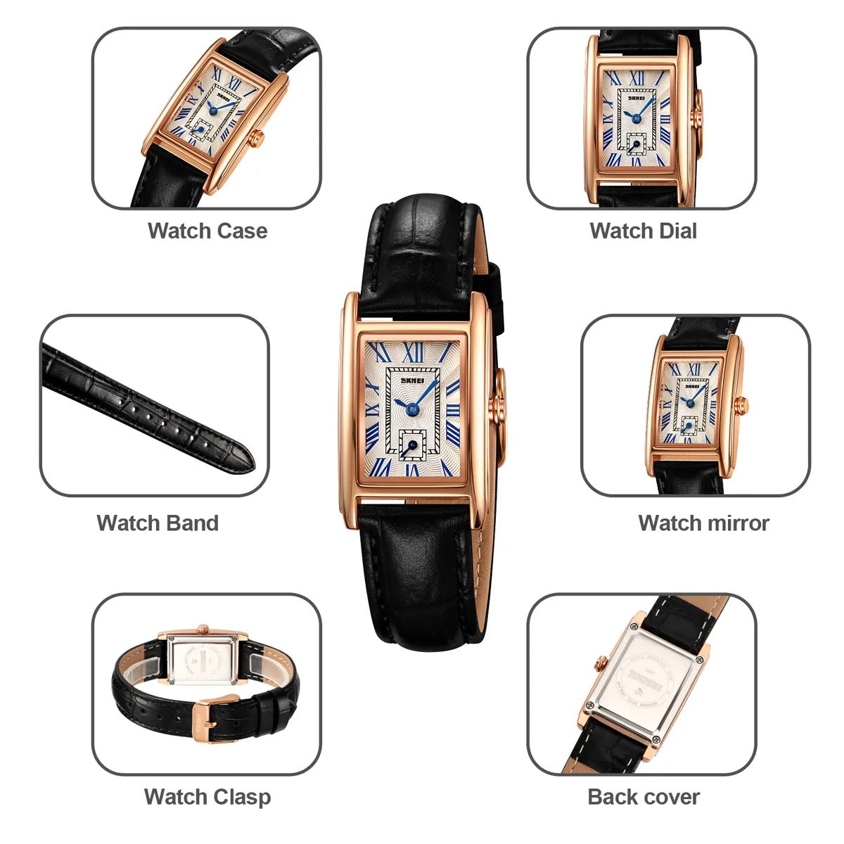 SKMEI - 2297 - Women Down Second Leather Strap Quartz Watch - rose gold/black image 4