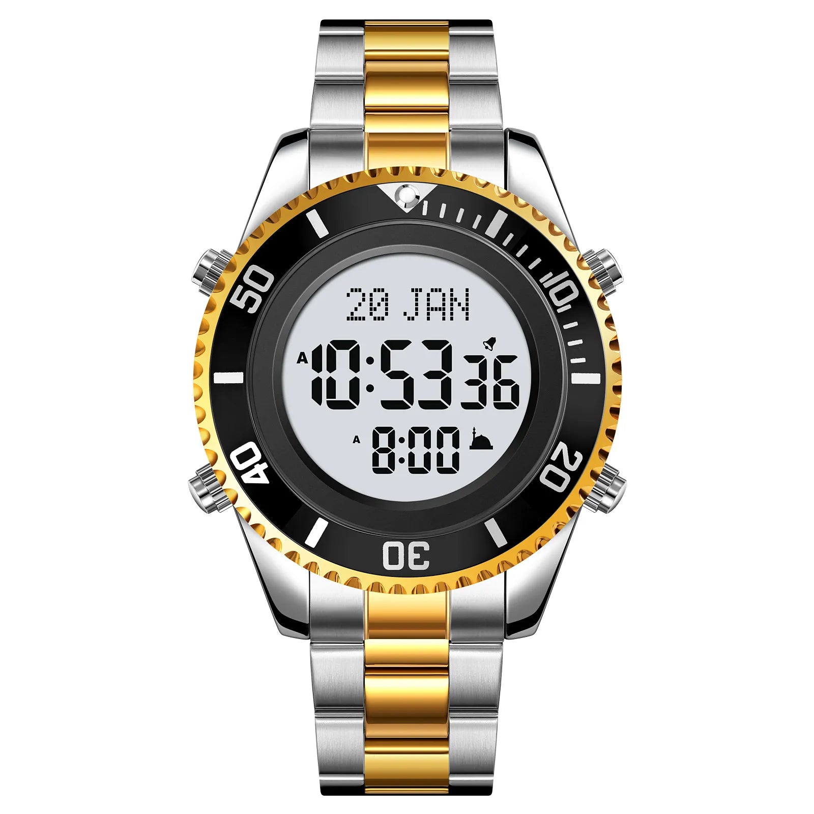 SKMEI - 2141 - Qibla Azan Time Reminder Prayer Watch - silver/gold image 2