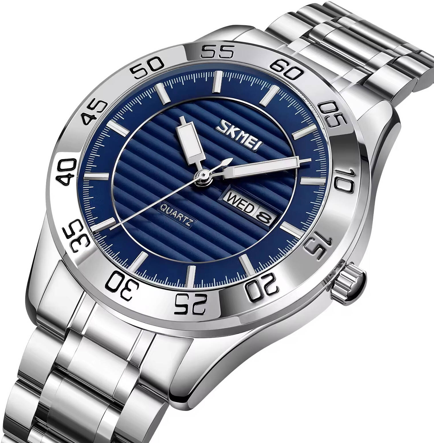 Skmei - 9293 - Premium Steel Quartz Performance Watch - silver/blue image 1