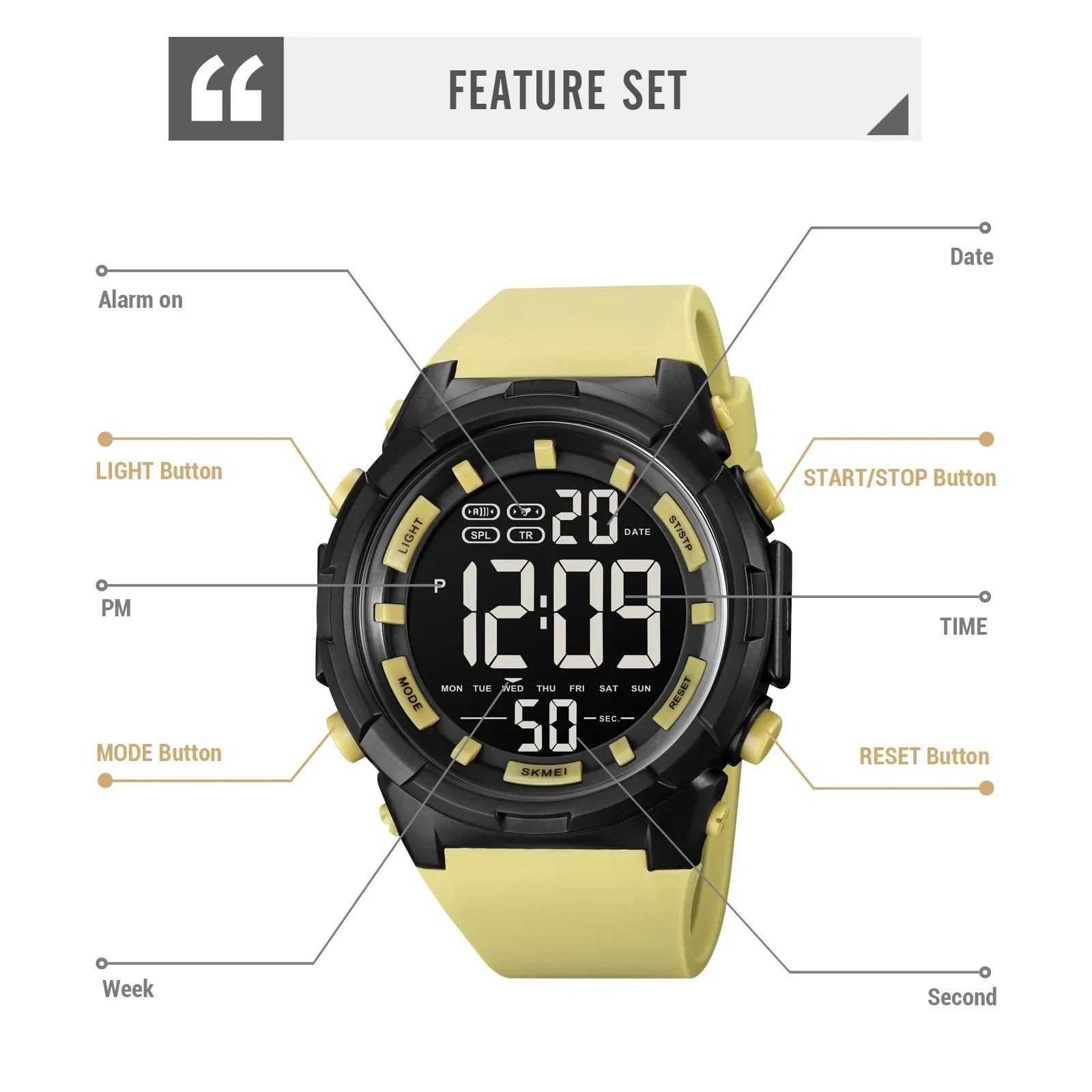 SKMEI - 1845 - High Quality Luxury Watch - Yellow image 4