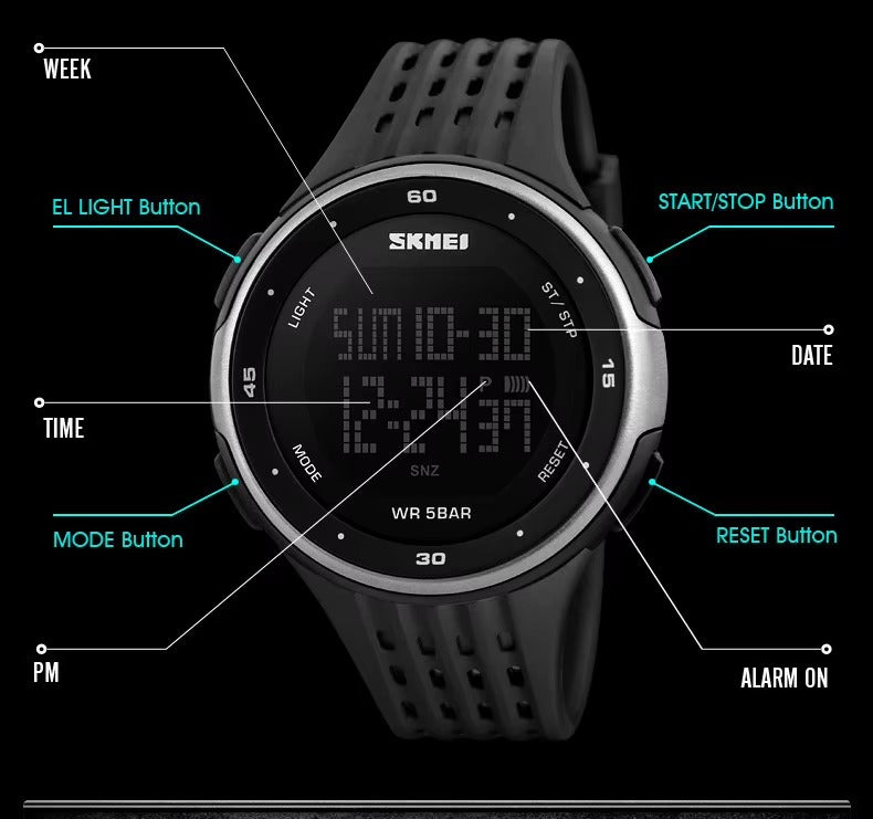Skmei - 1219 - Digital Time Sports - Silver image 3