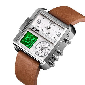 Skmei - 1584 - Sports Quartz Waterproof Tiple time - Silver/Brown-Leather image 0