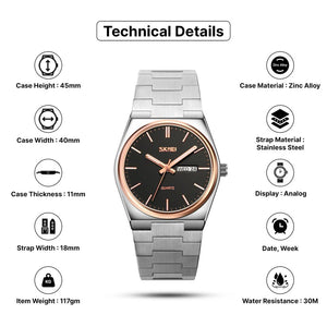 SKMEI - 9288 - Business Class Luxury Watch - Silver/Rosegold-Black image 6
