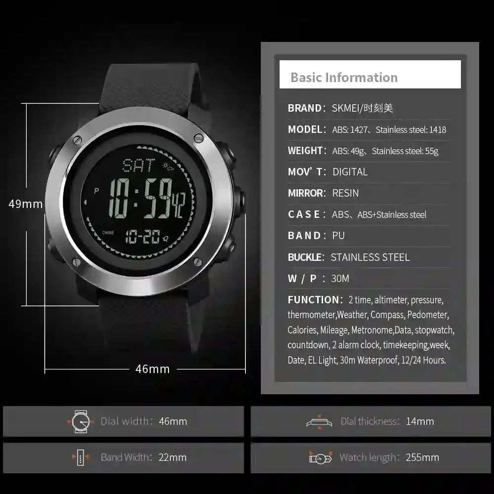 Skmei - 1418 - Adventure Core Digital Watch - Black Steel Ring image 4