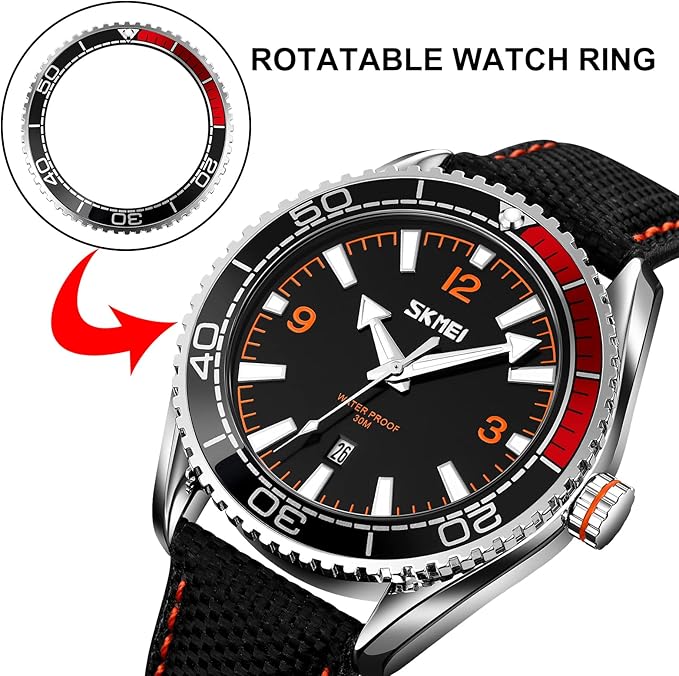 Skmei - 9291 - Fashion Business Genuine Strap Waterproof - Orange image 1
