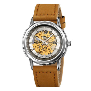 SKMEI - M035 - High Quality Mechanical Watch - silver/light brown-leather image 1