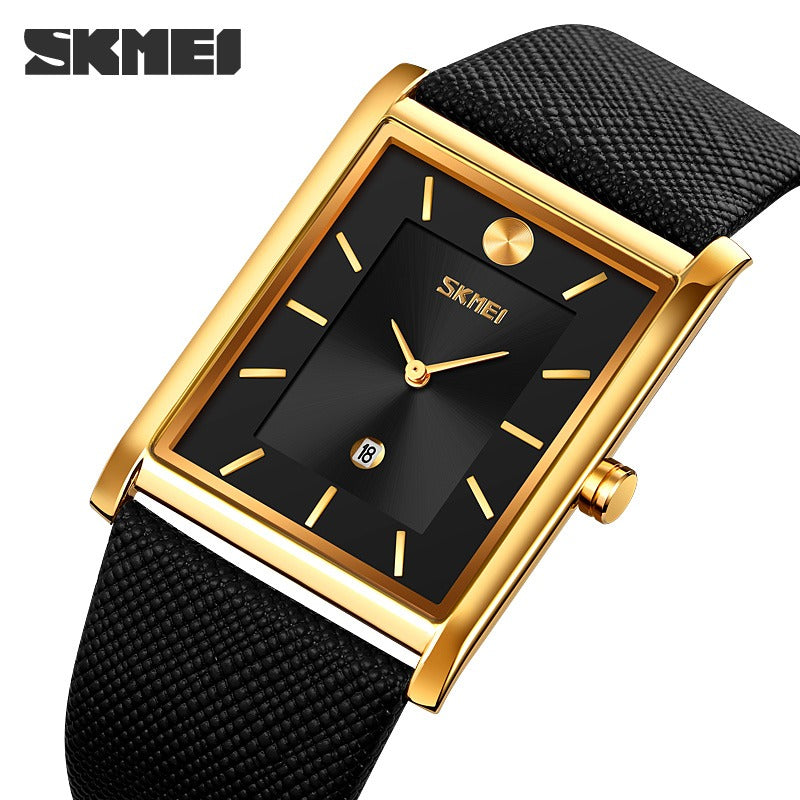Skmei - 9256 - Genuine Leather Strap Japan Quartz - gold black image 0