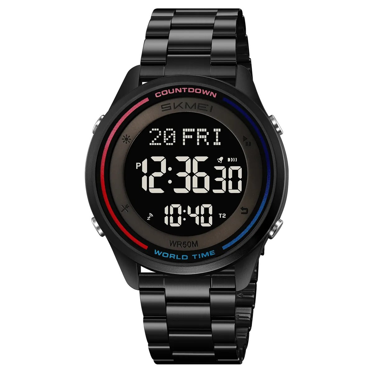 SKMEI 2412 Digital Countdown World Time Sports Watch - black/steel image 2