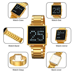 Skmei - 2388 - Luxury Word Dial Watch - Gold-Steel image 5