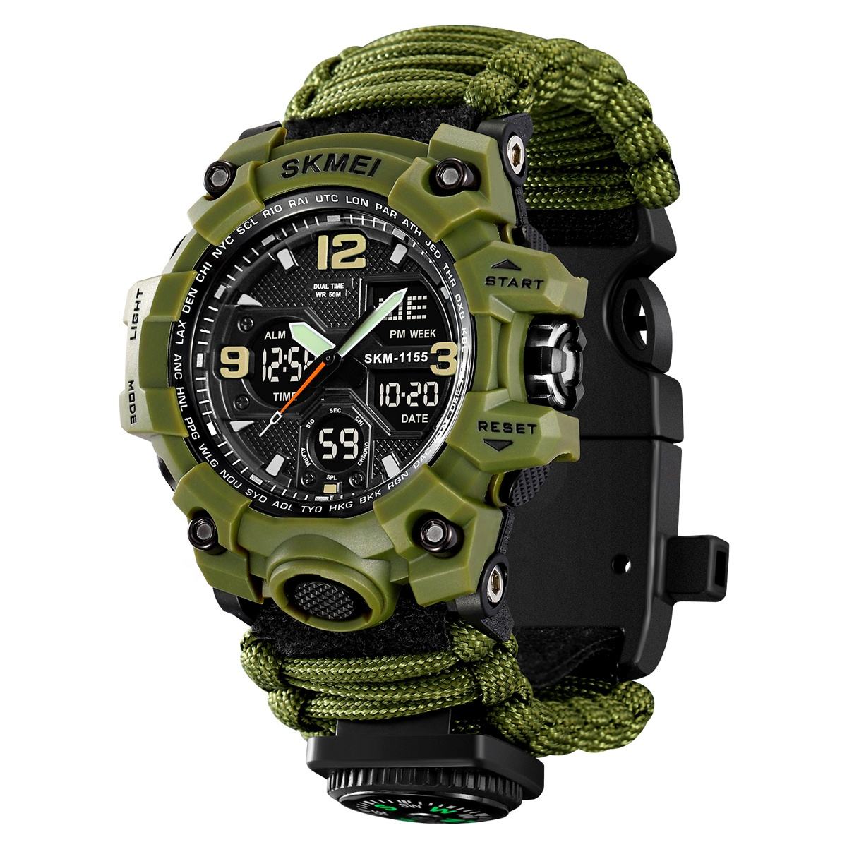 SKMEI - 1155B - Digital Sports Dual Time Watch - army green umbrella rope strap image 0