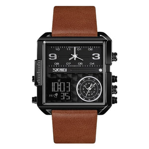 Skmei - 1584 - Sports Quartz Waterproof Tiple time - Black/Brown-Leather image 0