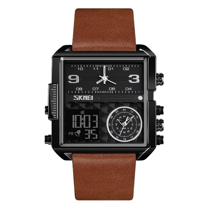Skmei - 1584 - Sports Quartz Waterproof Tiple time - Black/Brown-Leather image 0