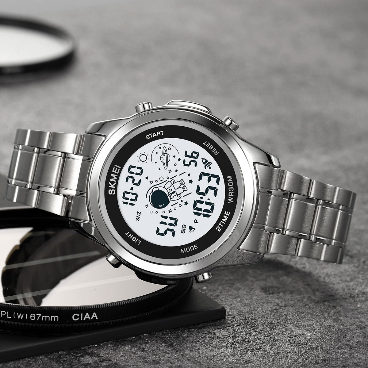 Skmei - 2019 - Advanced Digital Features Dual Time Watch - silver-white image 6