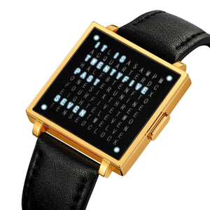 Skmei - 2388 - Luxury Word Dial Watch - Gold Leather image 0
