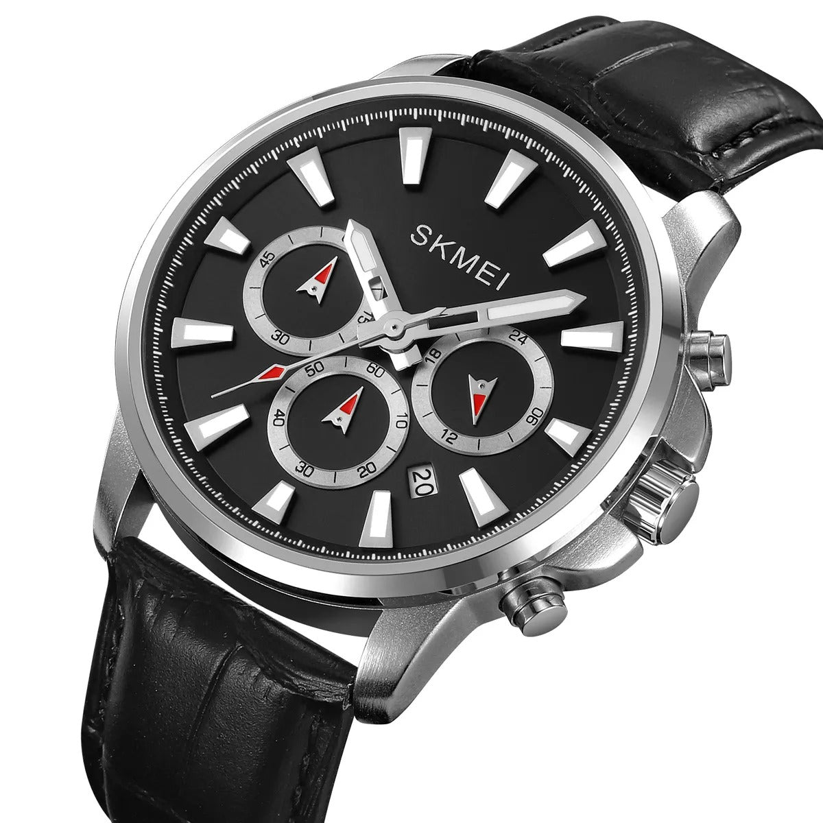 SKMEI - 2071 - High Quality Luxury Watch - Silver/Black-Leather image 1