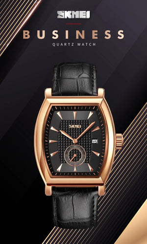 Skmei- 9306 - Leather Strap Quartz Alloy case Downsecond - rose gold/black image 4