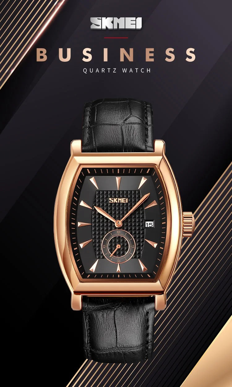 Skmei- 9306 - Leather Strap Quartz Alloy case Downsecond - rose gold/black image 4