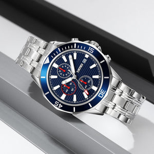 SKMEI - 9335 - Luxury Quartz Chronograph Stainless Steel Watch - silver/blue image 3
