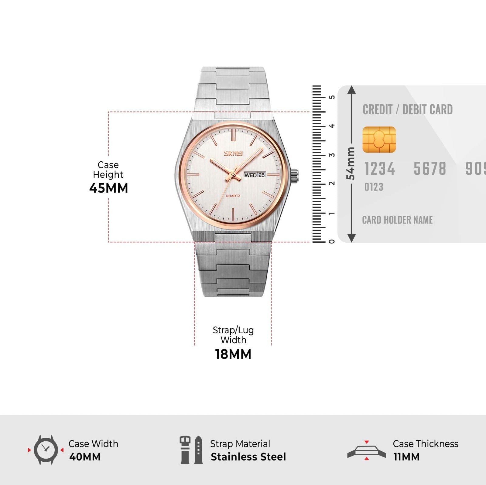 Skmei – 9288 – Business Class Luxury Watch – Silver/RoseGold/Silver image 4