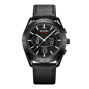 SKMEI 2503 Digital Tachymetre Countdown Timer Watch - black/black/black/leather