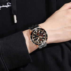 SKMEI - 9335 - Luxury Quartz Chronograph Stainless Steel Watch - rose gold/black image 2