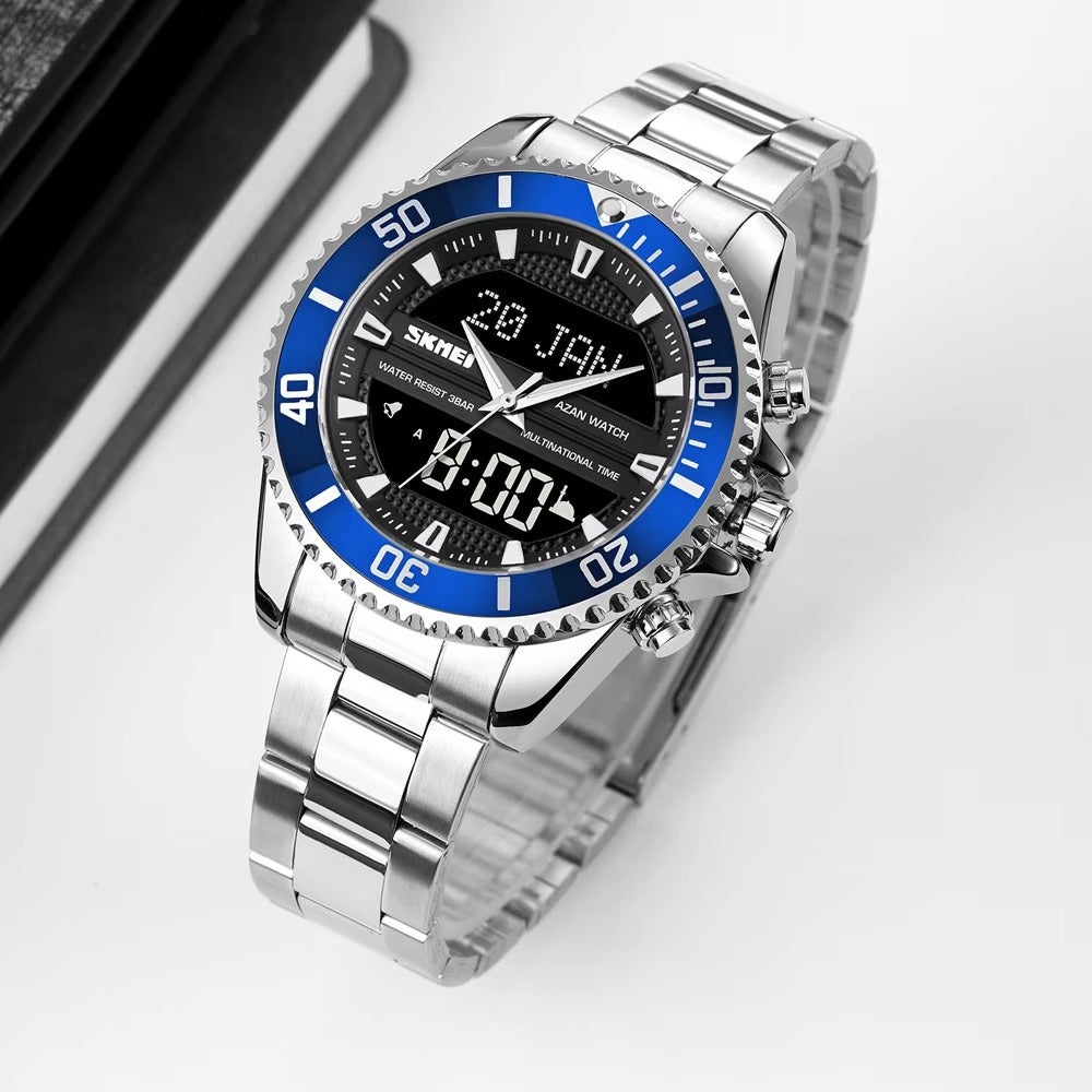 SKMEI - 1896 - Qibla Azan Time Reminder Prayer Watch - silver/blue image 5