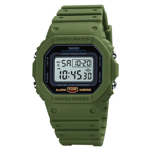 SKMEI 1628 Classic Digital Sports Watch - ArmyGreen/White