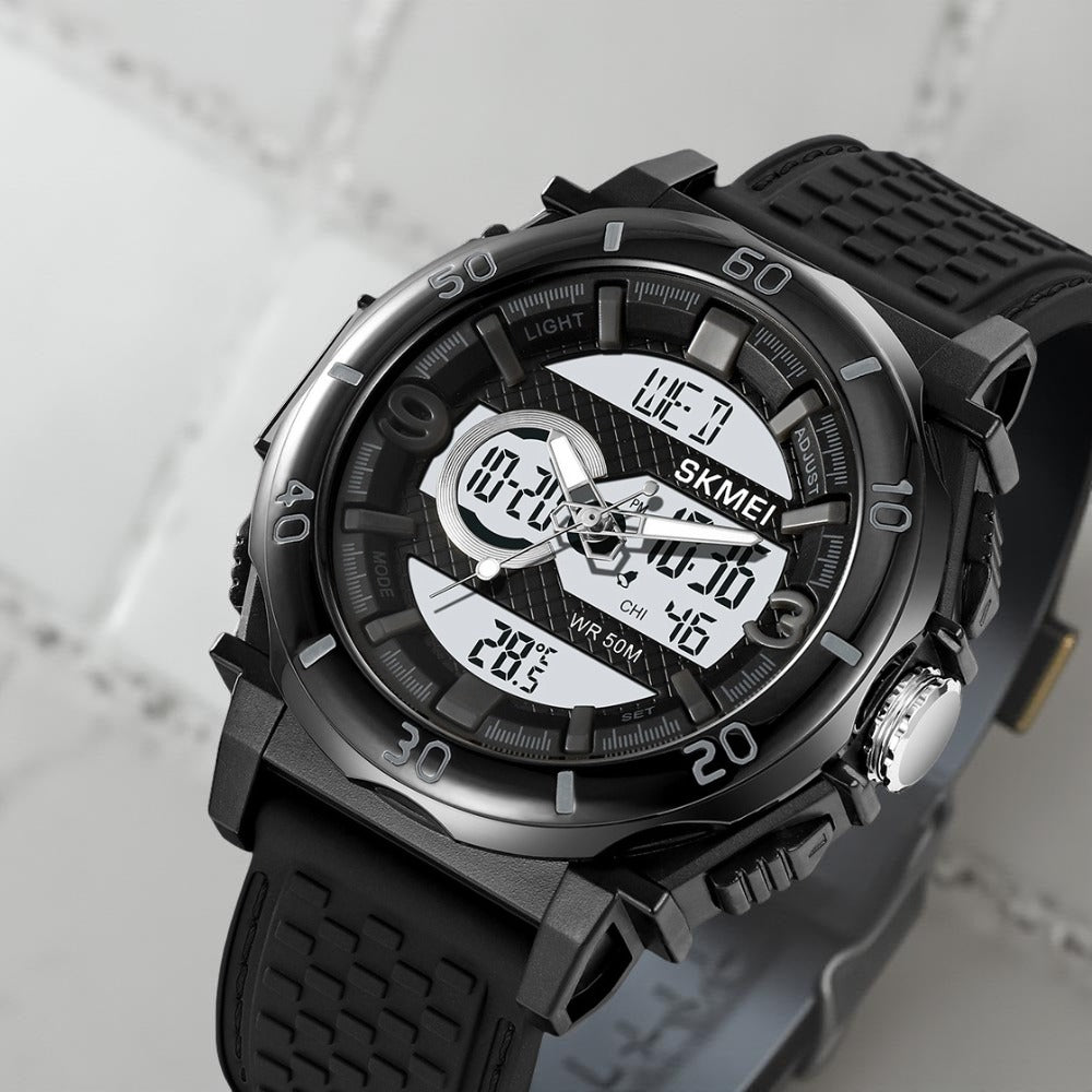 SKMEI - 2098 - Digital Dial Silica Gel Strap Watch for Men - black-white image 1