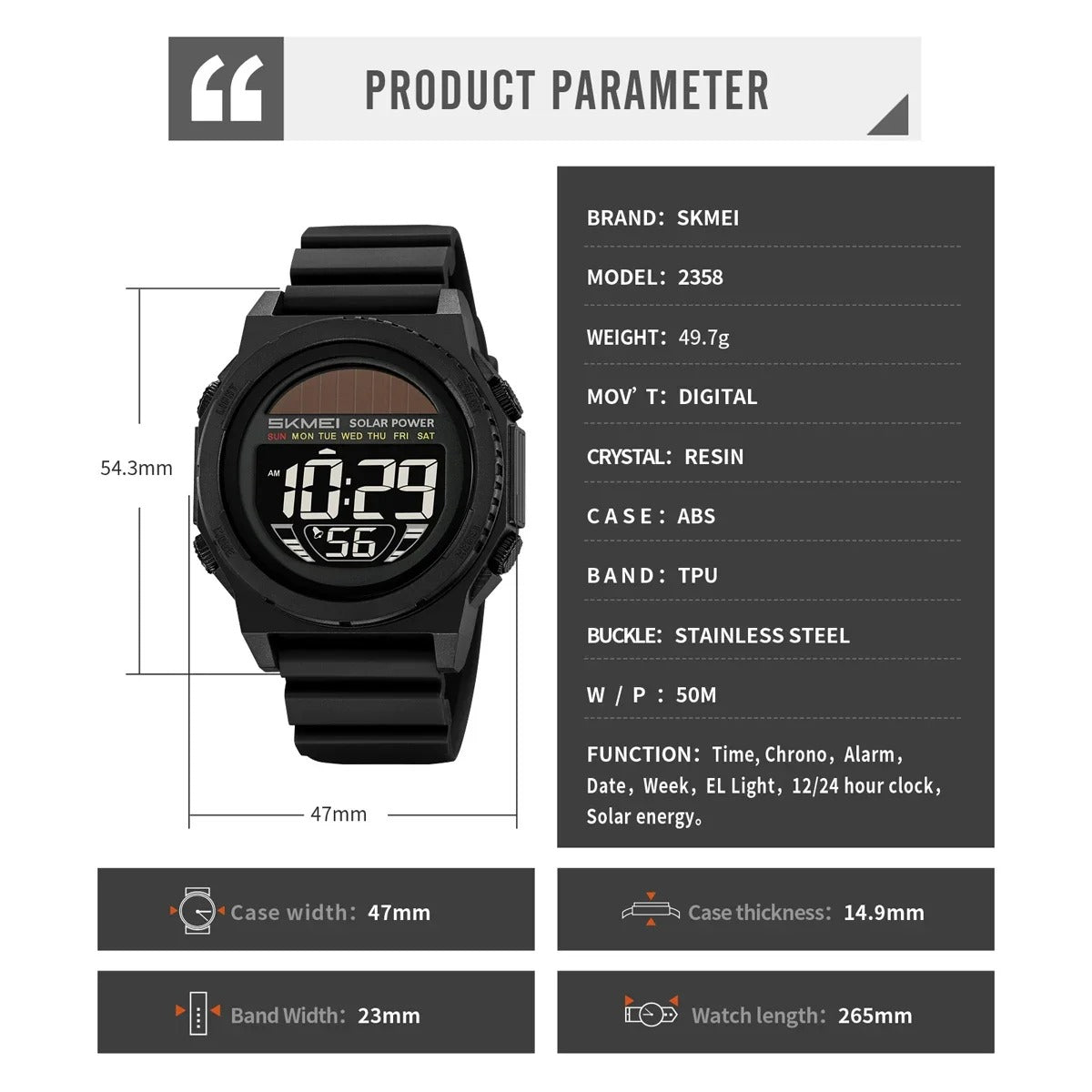 SKMEI - 2358 - High Quality Luxury Watch - Black/Black image 5