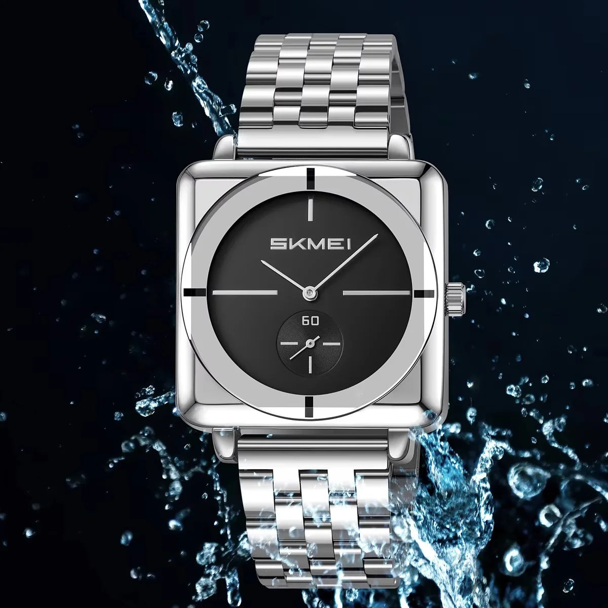 Skmei - 2413 - Minimal Elegant Square Design - Silver/Black image 3