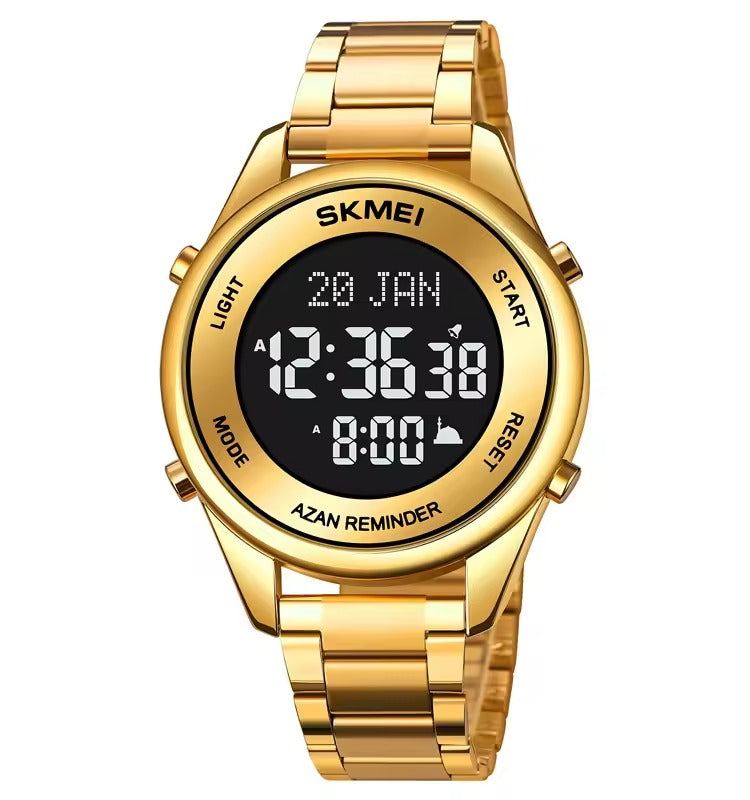 SKMEI - 1861 - Qibla Azan Time Reminder Prayer Watch - gold black image 0