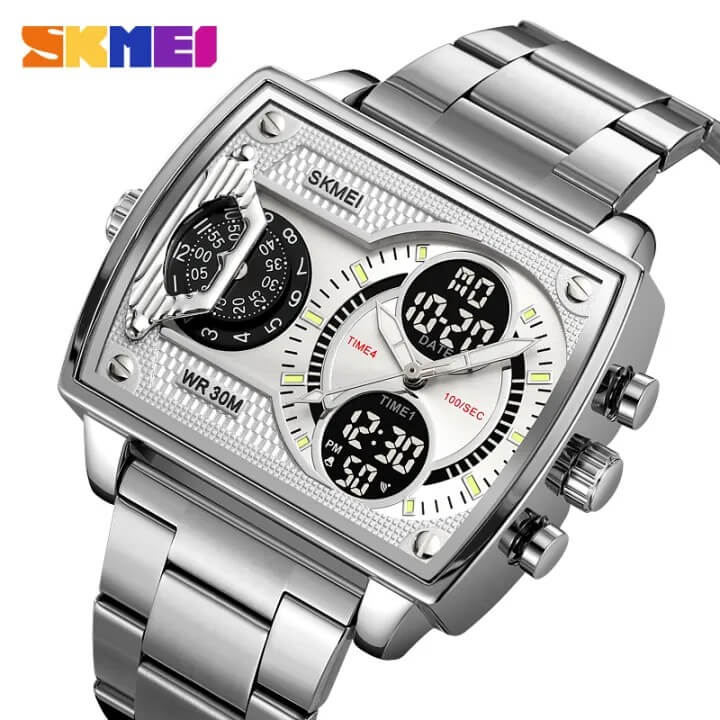 SKMEI 2229 Multi-Zone Analog Digital Sports Watch - Silver/Silver-Steel image 2