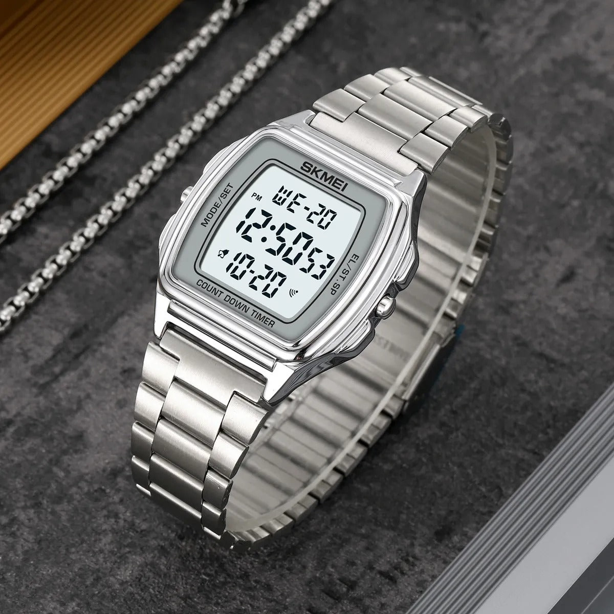 SKMEI 2239 Square Digital Countdown Timer Watch - silver image 1