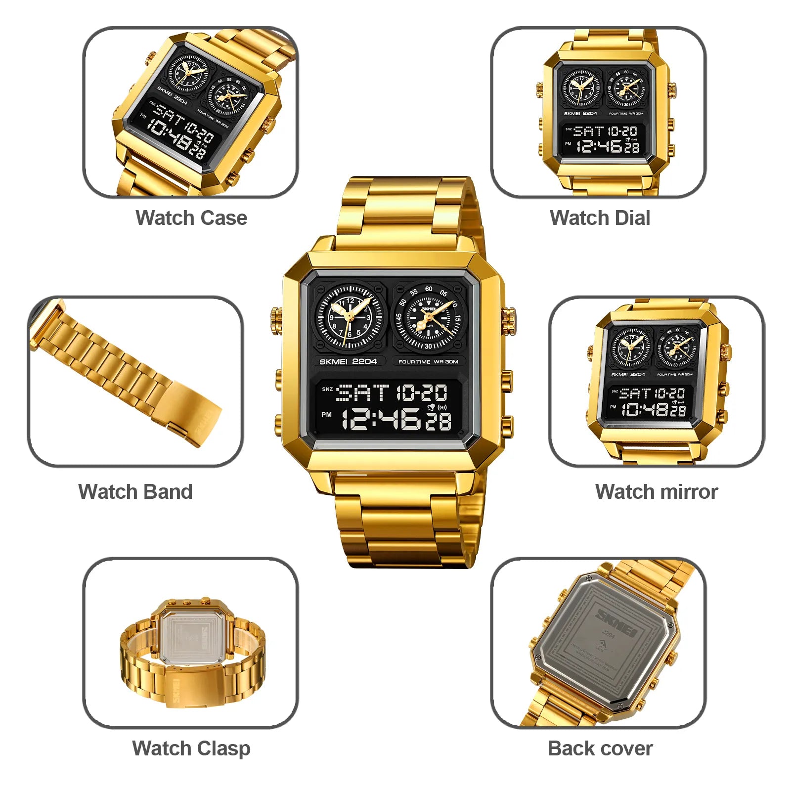 SKMEI - 2204 - Digital Luminous 4 Time Square - gold/black image 2