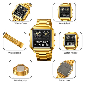 SKMEI - 2204 - Digital Luminous 4 Time Square - gold/black image 2