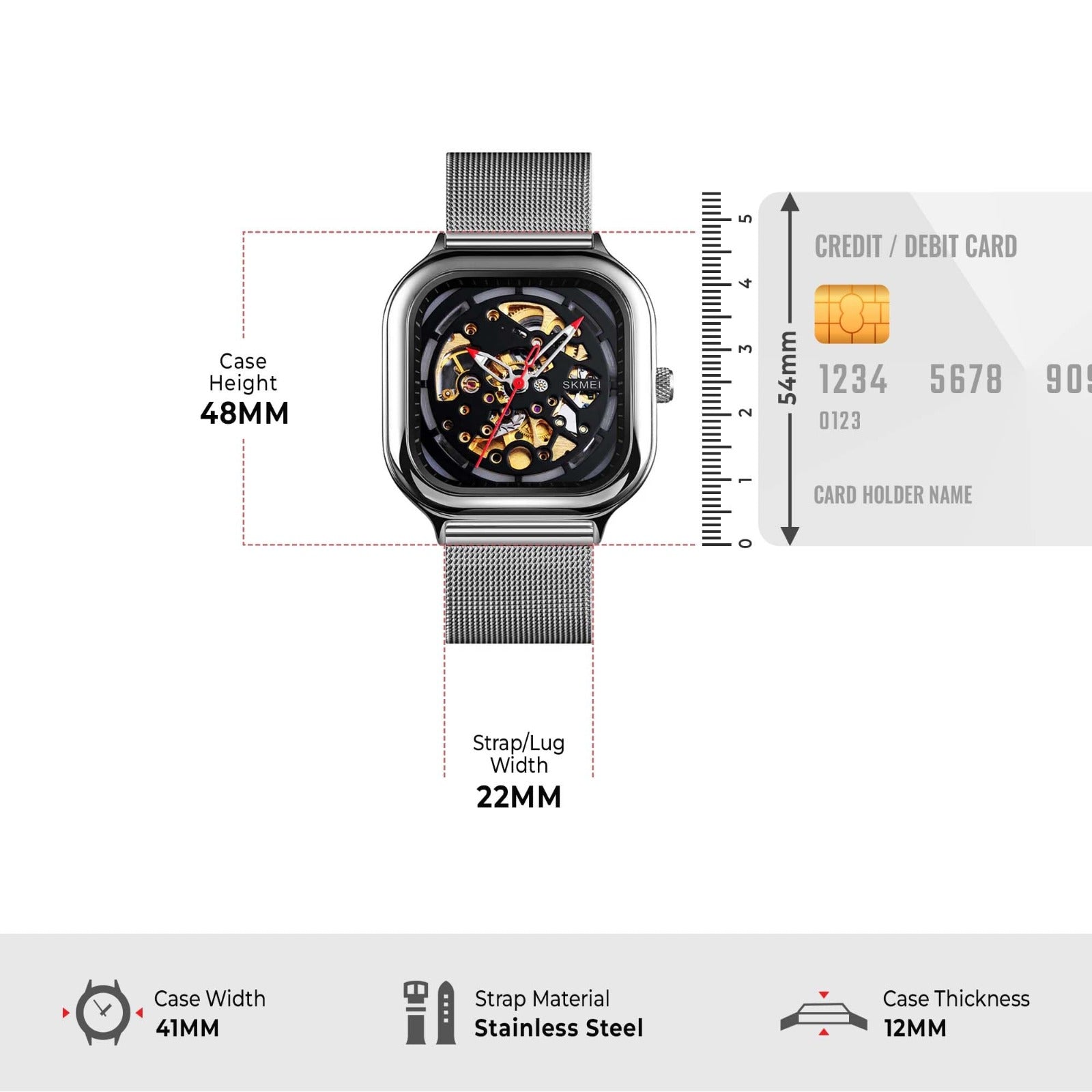 SKMEI - 9184 - Premium Automatic Skeleton Watch - silver/black image 3