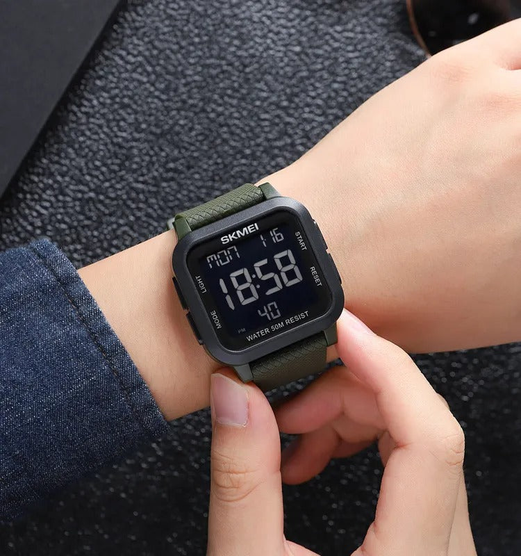 SKMEI 1894 Classic Digital Square Watch - ArmyGreen/Black