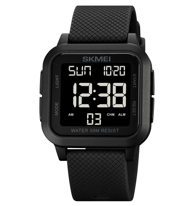 SKMEI 1894 Classic Digital Square Watch - Black/Black