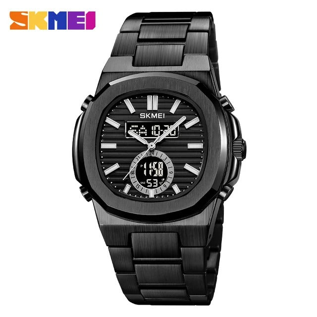 Skmei - 2279 - Dual Time Stainless Steel Watch - black-black image 1