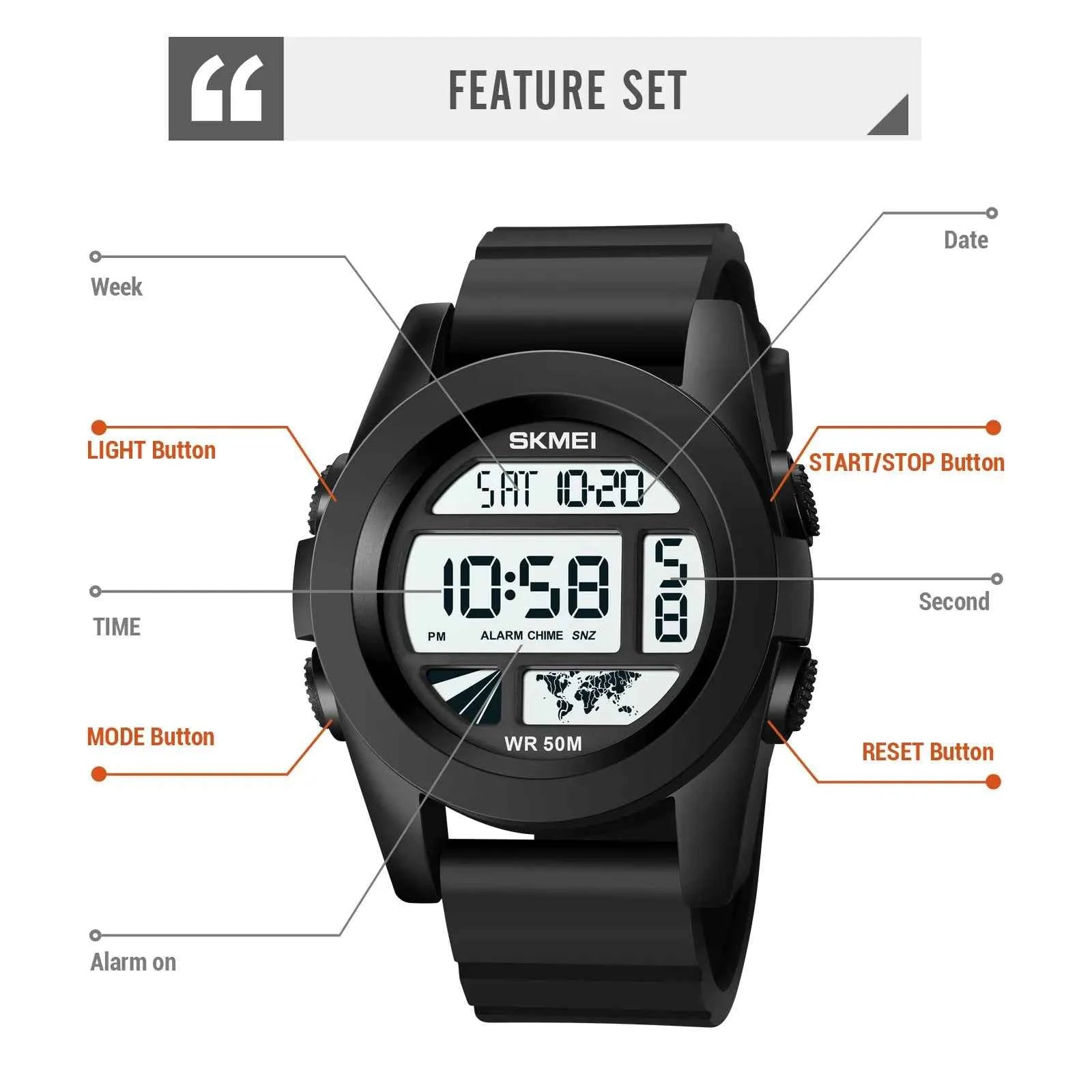 SKMEI 1906 Bold Digital Sports Watch - Black/White