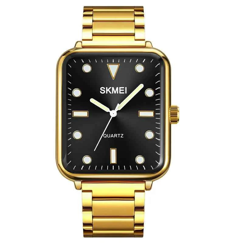 SKMEI 1955 Elegant Square Steel Watch - Gold/Black/SunPat