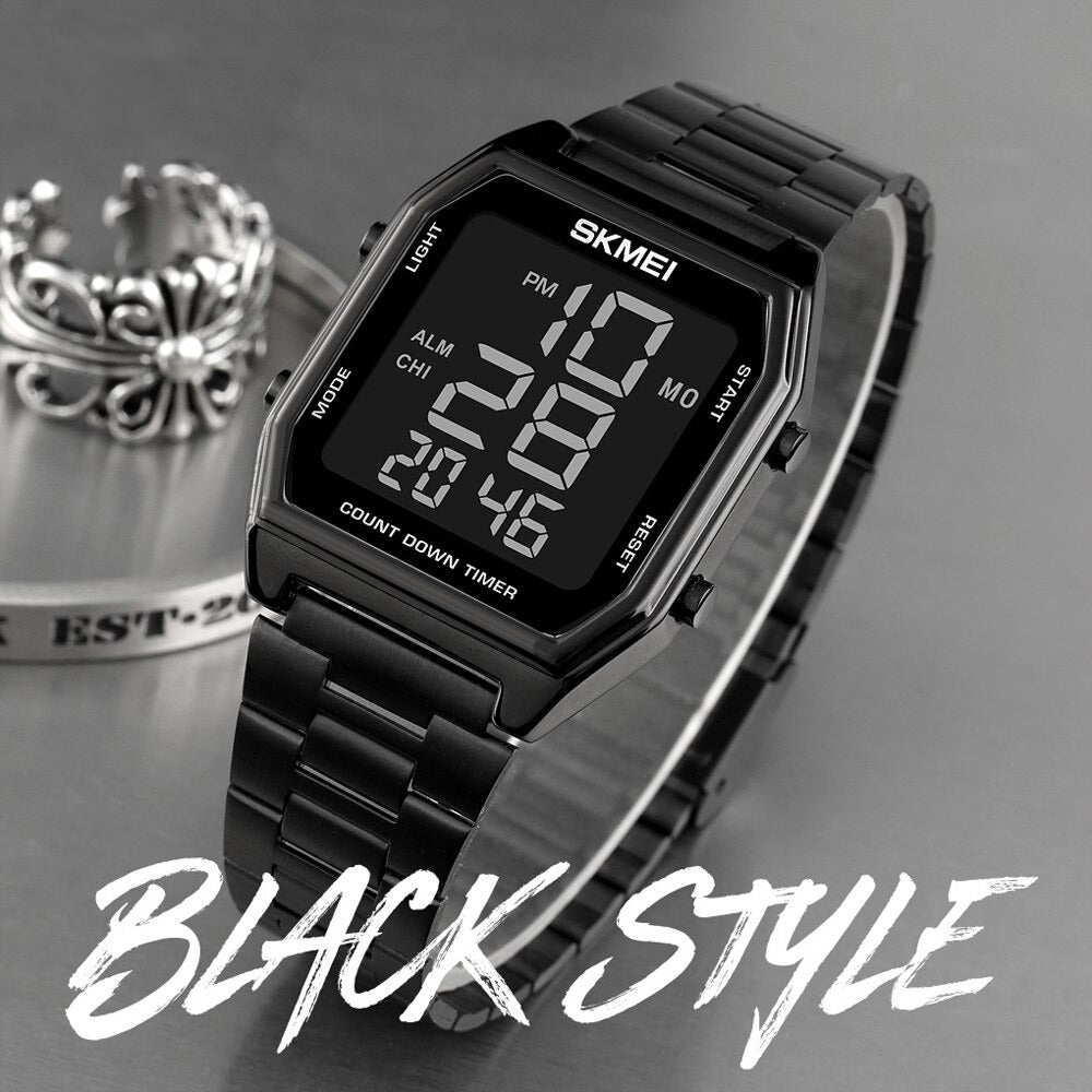SKMEI - 1735 - Digital Stainless Steel Watch - black/black image 1