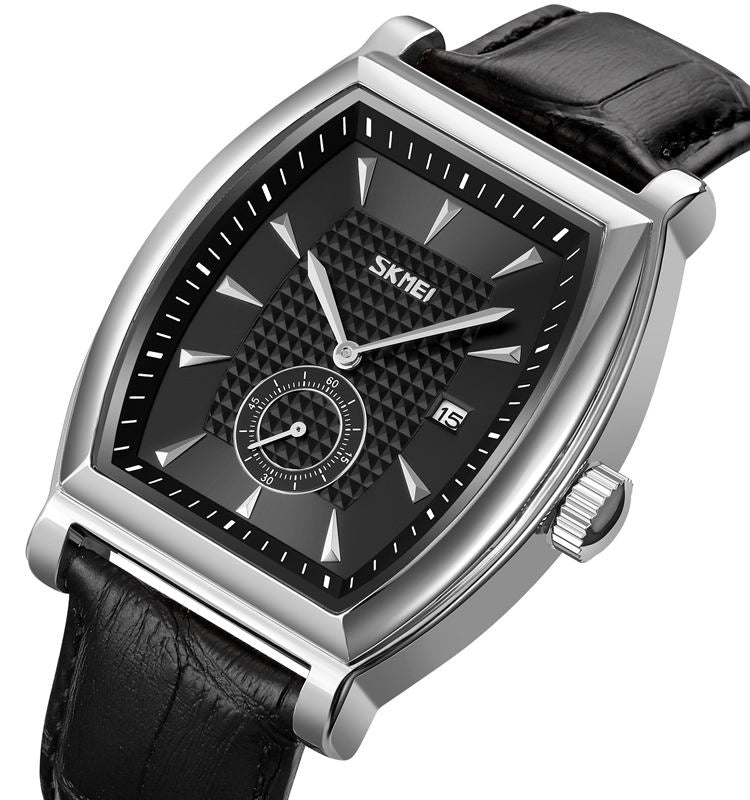 Skmei- 9306 - Leather Strap Quartz Alloy case Downsecond - silver black image 1