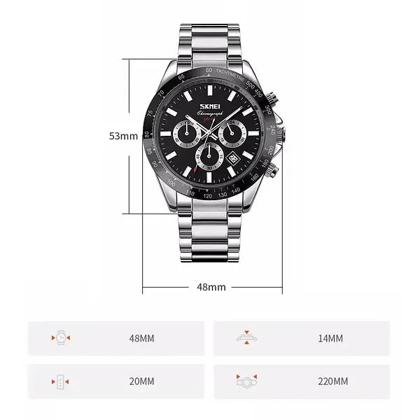 Skmei - 9259 - Stainless Steel Chronograph - Silver/Black image 4