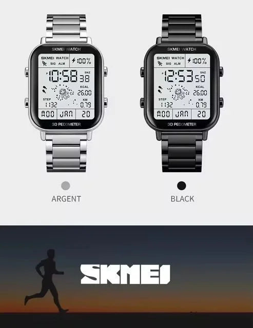 Skmei - 1888 - Digital Dial Step Count Pedometer Stainless Steel Watch - Black image 6