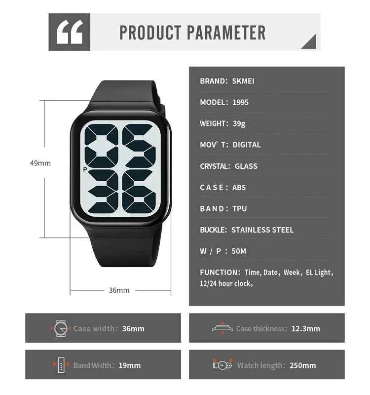 SKMEI 1995 Modern Digital Watch - Black/White